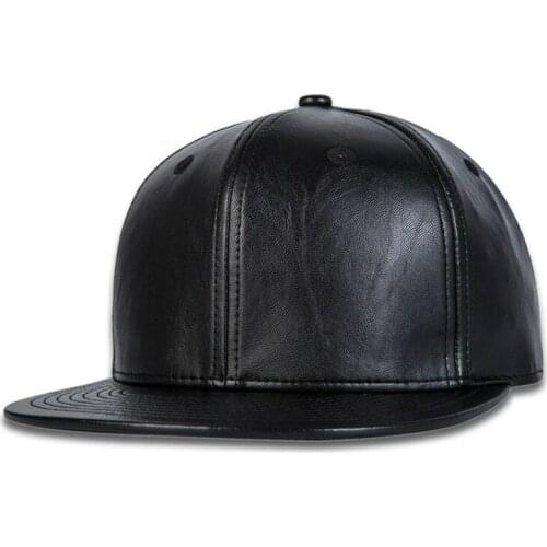 Solid Color Black Hip Hop Cap PU Leather Hat Fashion Cap Men Snapback Drop Shipping