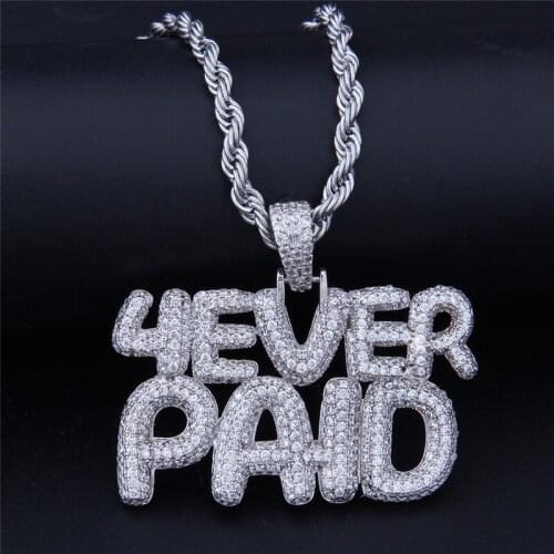 Bling Iced Out Cubic Zircon 4EVERPAID Pendant Necklace Hip Hop Letters Forever Paid Jewelry Fashion Designer Necklace