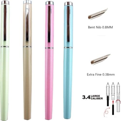 Wing Sung Metal Fountain Pen Bent Nib 0.8MM Nib Extra Fine 0.38mm Steel Ink Pens for Gift Office Supplies School Supplies