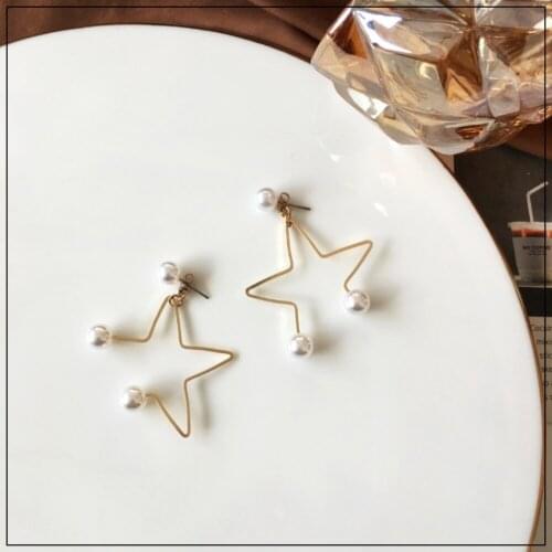 LANIWOO Exaggerated Star Dangle Earring 2021 New Fashion Pearl Jewelry Daily Wear Wholesale Accessory