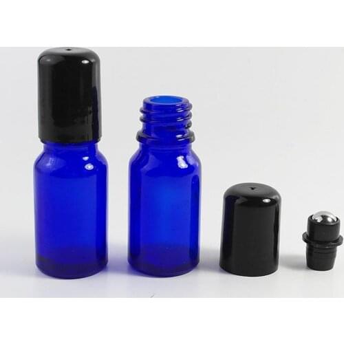 10ml BLUE Thick Glass Roll On bottle Essential Oils Refillable Bottle Eye Masssge Stainless Steel Roller Ball F20171751