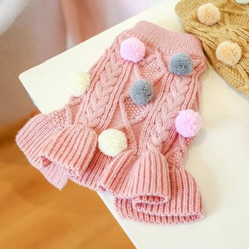 Warm Dog Cat Clothes Sweater Skirt Knitwear Soft Warm Ball Dog Knitted Jumper Knitwear Pet Clothing
