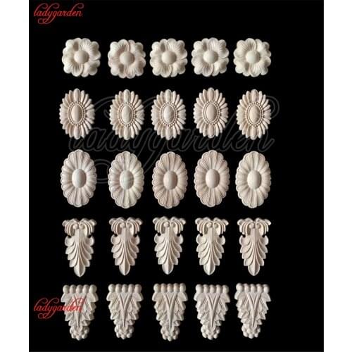 Corner Flower Wood Carving Natural Wood Applique Unpainted Door for Furniture Cabinet Wooden Mouldings Decal Decorative Figurine
