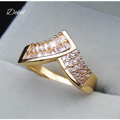 DOKOL Unique Trapezoid AAA CZ Stone Wedding Finger Rings Gold Color Women Crystal Ring Jewelry anillos mujer DKR0008