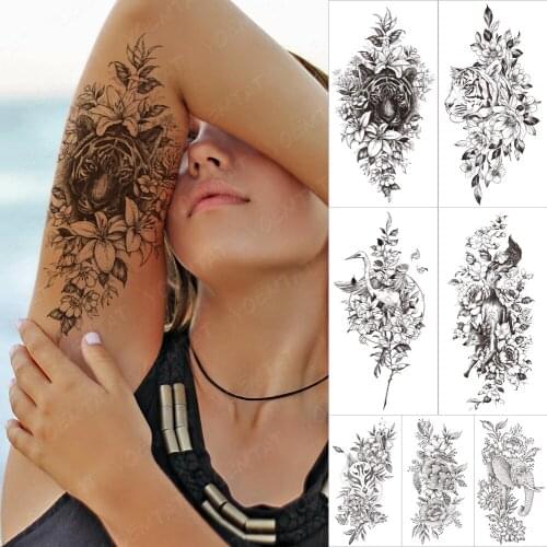 Waterproof Temporary Tattoo Sticker Tiger Fox lotus bird Flash Tattoos Flowers animals Body Art Arm Fake Tatoo Women Men