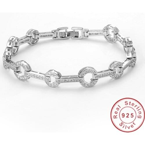 2019 Newest Design 925 Sterling silver 18cm Chain Pave Cubic Zirconia Crystal Fashion Ladies Bracelet for Women girl Gift
