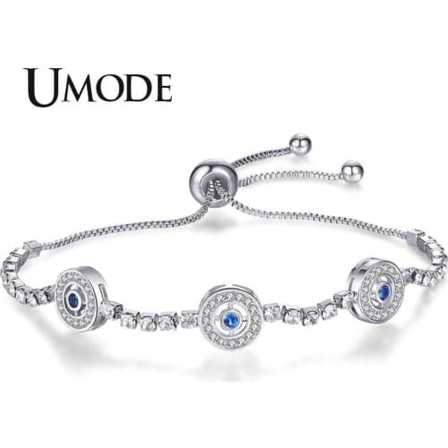 UMODE Women Blue Evil Eye Bracelets Round Cubic Zircon Bangles Femme Jewelry Accessories Gifts free shiping UB0160