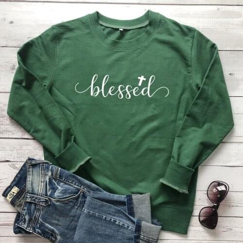 Blessed Cross Graphic Christian Sweatshirt Casual Women Long Sleeve Religion Pullovers Fashion Jumper Grunge Sweatshirts Outfits