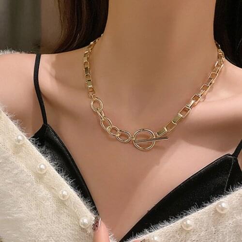 Box Chain Toggle Clasp Gold Necklaces Mixed Linked Circle Necklaces for Women Minimalist Choker Necklace Wholesale/Dropshipping