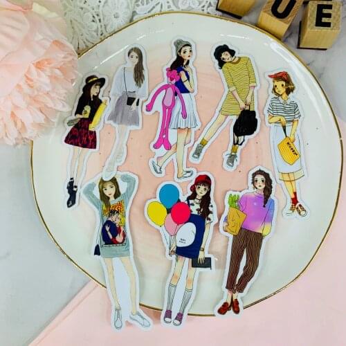14 pcs Cute cartoon retro fashion girl student mini sticker decoration DIY scrapbooking stickers