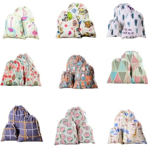 18 Colors New Wood Grain Drawstring Cotton Linen Storage Bag Gift Candy Tea Jewelry Organizer Makeup Cosmetic Coins keys Bags