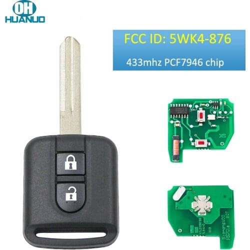 2 Buttons Remote Key Control Fob 433MHz PCF7946 Chip ID46 For-Nissan Elgrand X-TRAIL NAVARA MICRA PRIMERA FCC ID: 5WK4-876
