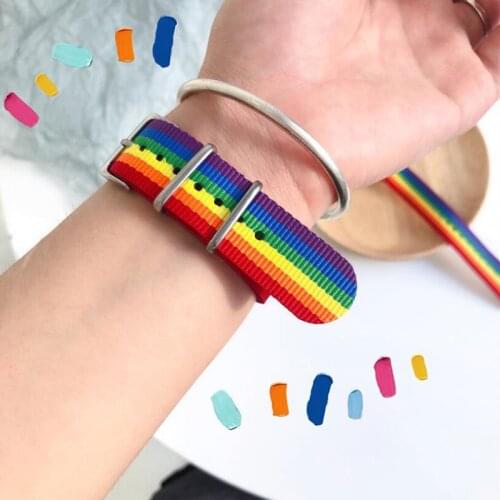 2020 Cool Guy Punk Rainbow Canvas Bracelet Adjustable Hip Hop Nylon Weave Strap Bracelet for Women Man Couple Party Jewelry