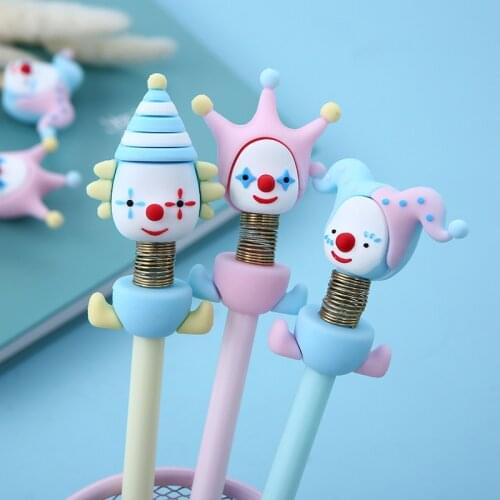 3pcs Cute Clown Gel Pen Ballpoint Novelty Shaking Doll Toy Black Color ink Pens Writing Funny Stationery kids gift School F948