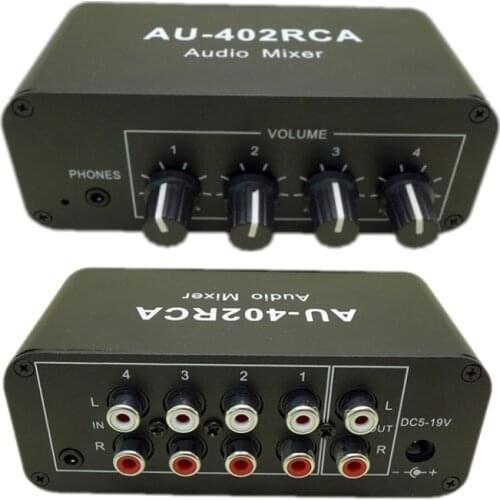 4 Input 2 output 12V Stereo Audio Mixed Distributor Signal Selector switcher RCA Volume Controls Headphones Amplifier AU-402RCA