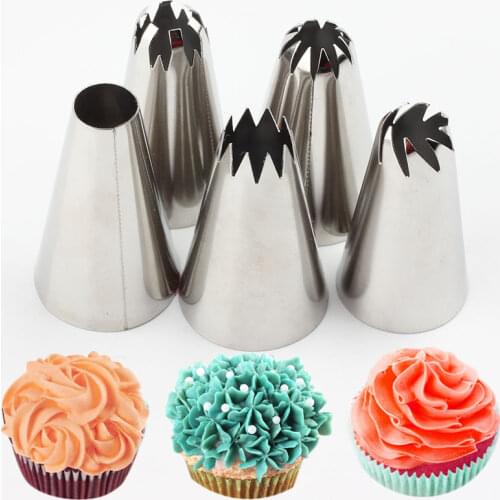 5Pcs/Set Big Size Cream Cake Icing Piping Tips Russian Nozzles Rose Pastry Tips Stainless Steel Fondant Cake Decorating Tools