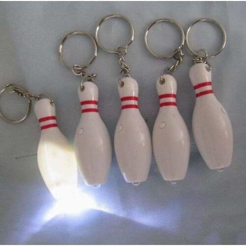 500pcs New Design Mini Cute Keychain Light Bowling keychain LED Pin free shipping