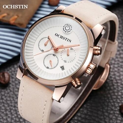 OCHSTIN Mens Watches Luxury Famous Brand 2020 Fashion Casual Couple watch Waterproof Beige Male Quartz Chronograph Wristwatch
