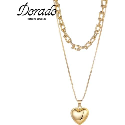 Dorado New Fashion Gold Color Heart Pendant Necklace For Women Charms Party Double Chain Jewelry Sweater Link Collier 2021
