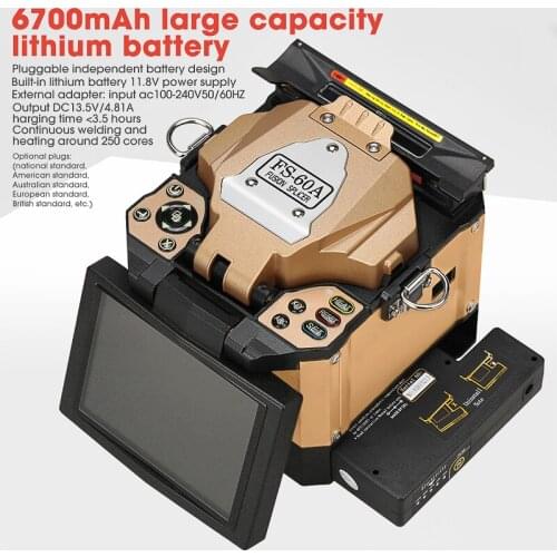 FS-60A Golden Fully Automatic 7s Welding 8s Heating 6700mAh 5' inch TFT LCD Fiber Optic Fusion Splicer +30mW OPM CFS-3 Kit Suit