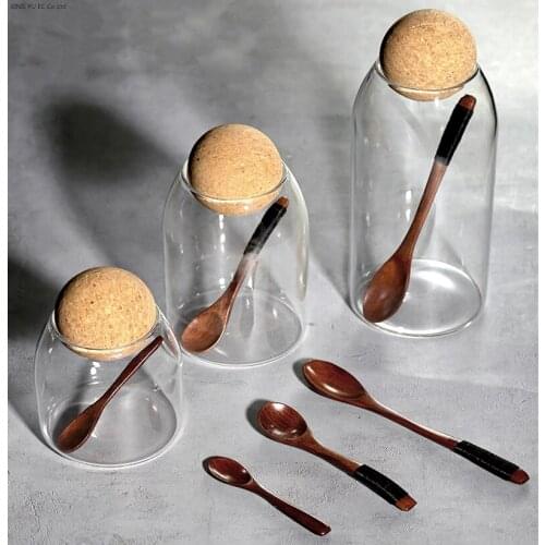 Sealed Glass Tea Caddy Transparent Household Coffee Bean Storage Storage Bottle Grain Dispenser Kitchenware Glass Container Cork