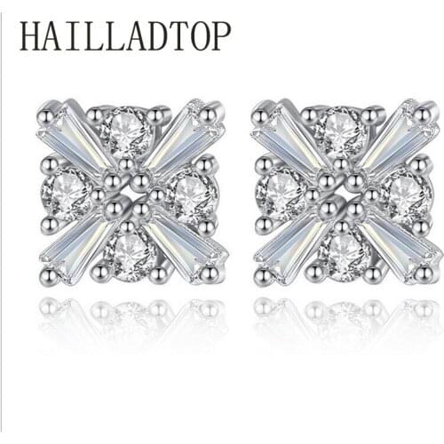 HAILLADTOP Crystal Stud Earring With CZ Diamonds Love Magic Cube Jewelry Sliver Color Female Popular Jewelry Wholesale Brincos