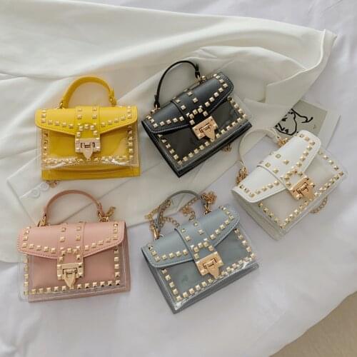 2020 Hot jelly tote purse rivet jelly hand bags transparent crossbody handbags for women shoulder bag