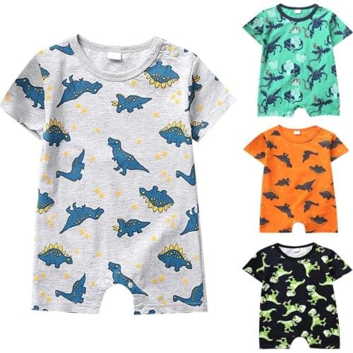 Cotton Baby Girl Romper Summer Short Sleeved Cartoon Animal Jumpsuit Toddler Clothes Dinosaur print Baby Clothing