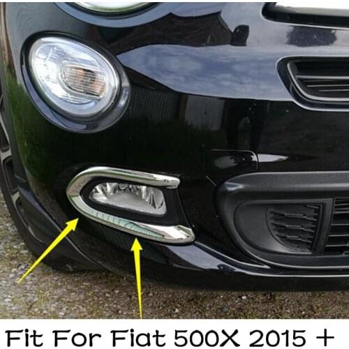 Lapetus Chrome Shiny Front Fog Lights Lamps Eyelid Eyebrow Cover Trim Accessories Exterior Fit For Fiat 500X 2015 2016 2017 2018