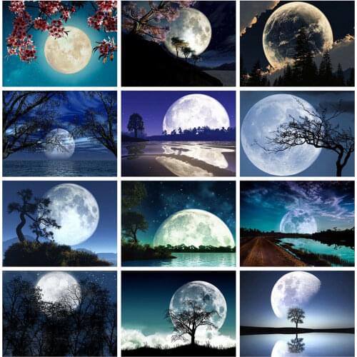 HUACAN 5D DIY Diamond Painting New Landscape Diamond Embroidery Cross Stitch Moon Pictures Of Rhinestones Mosaic Home Decor