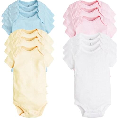 3PCS/LOT Newborn Baby Clothes Pure Cotton Solid Baby Romper Short Sleeve Baby Girls Jumpsuits Summer Baby Boy Romper