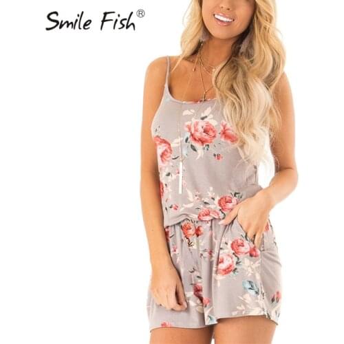 Women Playsuits Sweet Cute Summer Beach Jumpsuits Shorts Sleeveless backless Sexy Rompers Floral Print Boho Playsuit Femme LX025