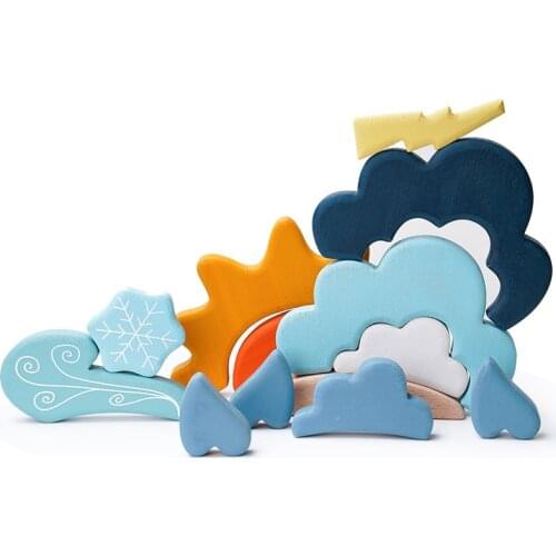 Basswood Weather Blocks Open Ended Play Creative Blue Cloud Rain Sun Wind Building Block Nordic Montessori Educational Wood Toys