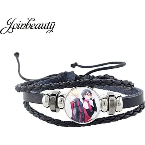 JOINBEAUTY Cool Cartoon Characters Black Leather Bangles 18MM Round Metal Snap Button Jewelry For Movie Fans Gift Bracelet NA110