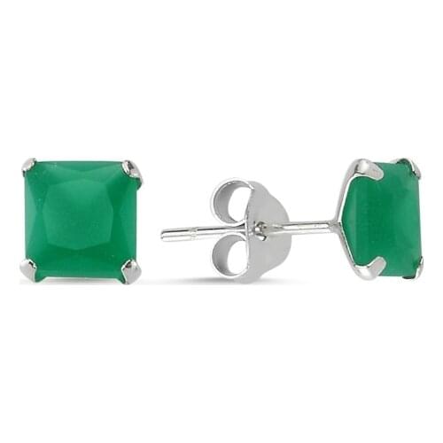 KUTAYDAN 6mm Square Opaque Emerald Zircon Engagement Earrings 925 Sterling Silver