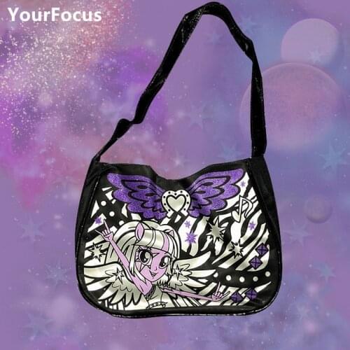 Kawaii Cute Designer Bag Y2K Goth Anime Shine Purple Witch Handbag Baguette Black Bolsa Feminina Hip hop Torebka Shoulder Bags
