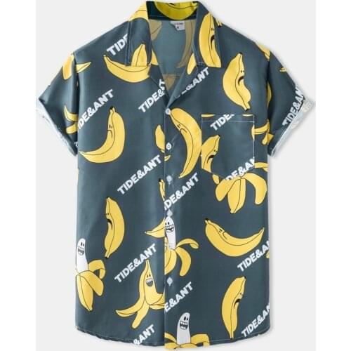 2021 Summer Casual Short Sleeve Mens Shirts Fashion Funny Banana Turn-down Collar Loose Shirt for Men
