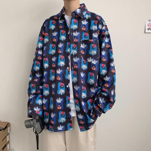 Oversize Men Spring 2020 printed Hip Hop Shirt Mens Fashion Streetwear Causal Shirts Male Long Sleeve Harajuku Clothes Tops