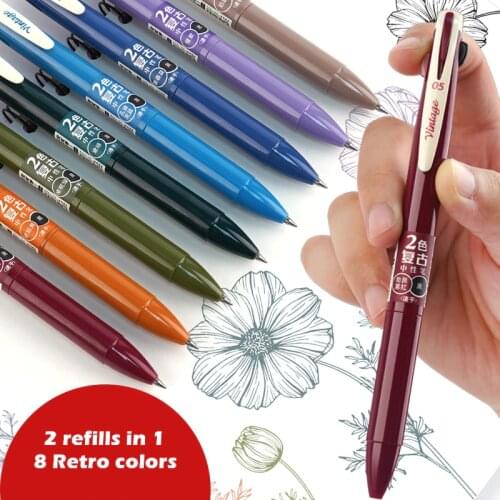4pcs Vintage Color Gel Pens Set 2 Refills In 1 Multi Use Writing Drawing Marker Liner School Student Teacher Supplies A6752
