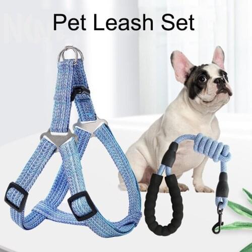 Dog Leash Set Adjustable Nylon Dog Vest Harness Pet Acessorios French Bulldog Samoyed Breathable Dog Walk Rope Training Products
