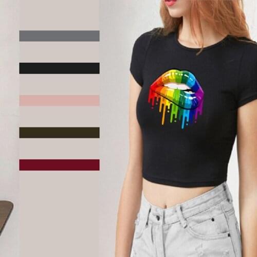 2021 Summer New Slim-Fit Printed Round Neck Short-Sleeved T-shirt Womens Clothing Student Lady Shirt Short Tops
