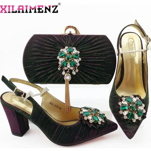 New Arrival Mature Italian Matching Sandals and Purse Set for Wedding Woman African Shoes and Bag Set with Shinning Crystal