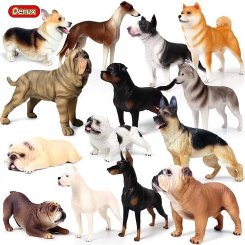 Oenux Children't Toys Big Dog Animal Models Simulation Bull Terrier Rottweiler Inu Bully Dog Action Figures Plastic Kid Toy
