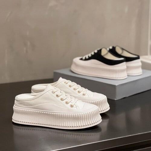Canvas Shoes Platform Sneakers Chunky White Shoe Casual Slippers Loafers external breathable inside thick bottom muffin shoes