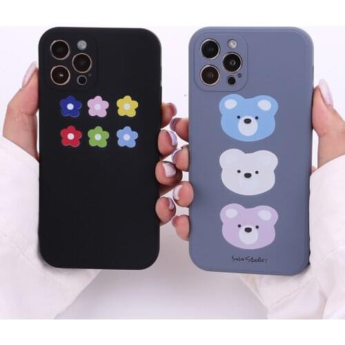 Cute Bear Liquid Silicone Shockproof Phone Case Cover For iPhone 11 12 Pro Max Mini X XR XS 7 8 Plus Protective Soft Cover Shell