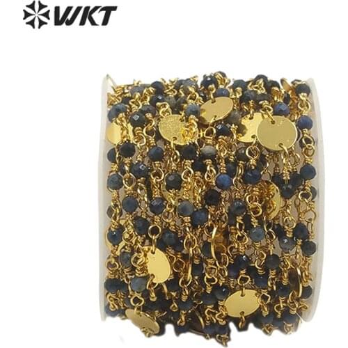 RBC145 Amazing handmake wire wrapped blue vein stone rosary chain 3mm chain jewelry findings chain for DIY jewelry chain