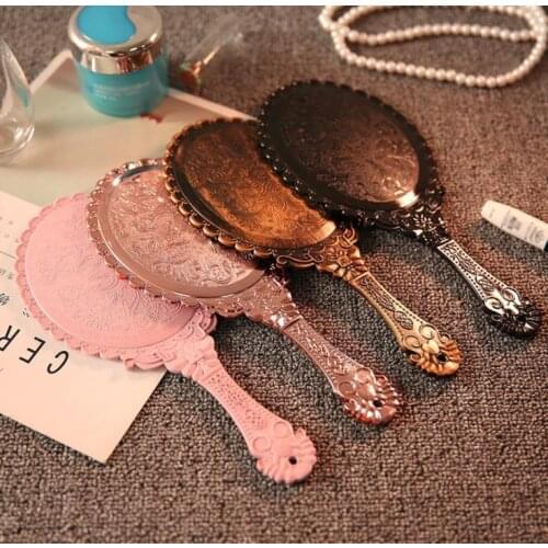 Romantic vintage Lace Hand-held Mirror Bronze Gold Black Pink Makeup Mirrors Cosmetic Tool 4 Colors SN3635
