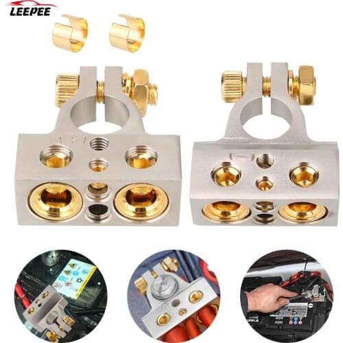 With 2 Clear Covers Shims Positive Negative 0/2/4/8/10 Gauge Car Battery Terminal Connectors 2Pcs Car Modified Battery Head