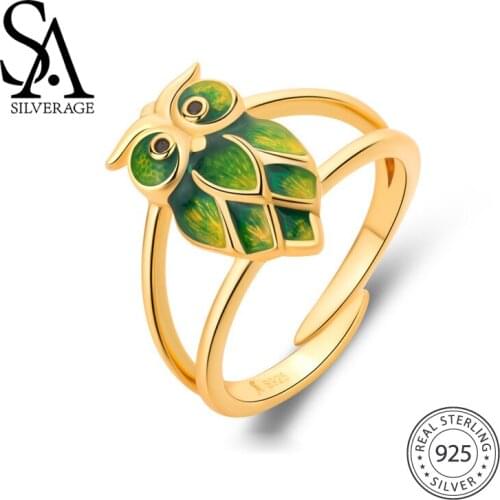 SA SILVERAGE Original Owl Fashion Brand Jewelry Adjustable 925 Silver Finger Ring Female Rings for Woman Jewelry Wedding Bands