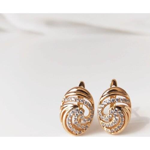 Earrings color 585 rose gold zircon inlaid wedding jewelry anniversary gift fashion exquisite shiny classic small earrings